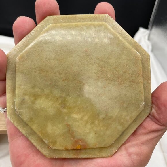 Decorative Crafts Inc India Octagonal Soapstone Dresser Trinket Box Brass Flower - Picture 7 of 10